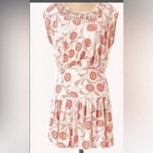 ANTHROPOLOGIE Leifnotes Orange Floral Drip Waist Dress Size Small Boho